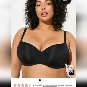 Torrid Bra Full Coverage Balconette Black 360 Back Smoothing Lined Size 46D NEW